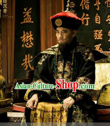 Chinese Qing Dynasty Monarch Replica Costumes Ancient Manchu Emperor Kangxi Historical Costume for Men