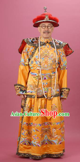 Chinese Qing Dynasty King Replica Costumes Ancient Manchu Emperor Kangxi Historical Costume for Men