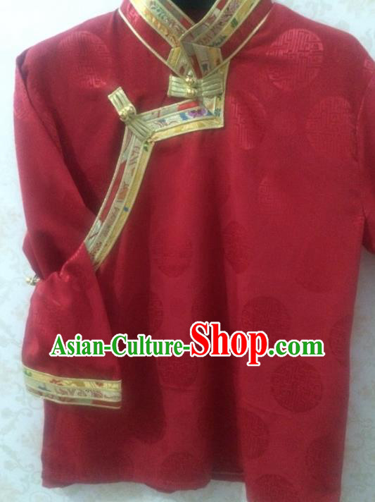 Chinese Tibetan Nationality Costume Blouse, Traditional Zang Ethnic Minority Red Shirts for Women