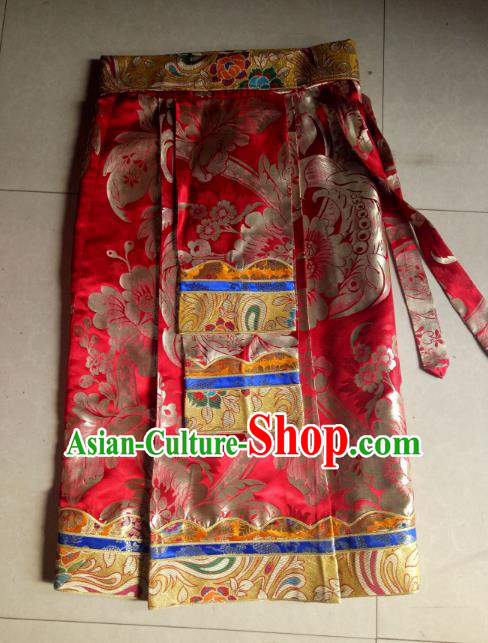 Chinese Tibetan Nationality Costume Red Skirts, Traditional Zang Ethnic Minority Dress Clothing for Women