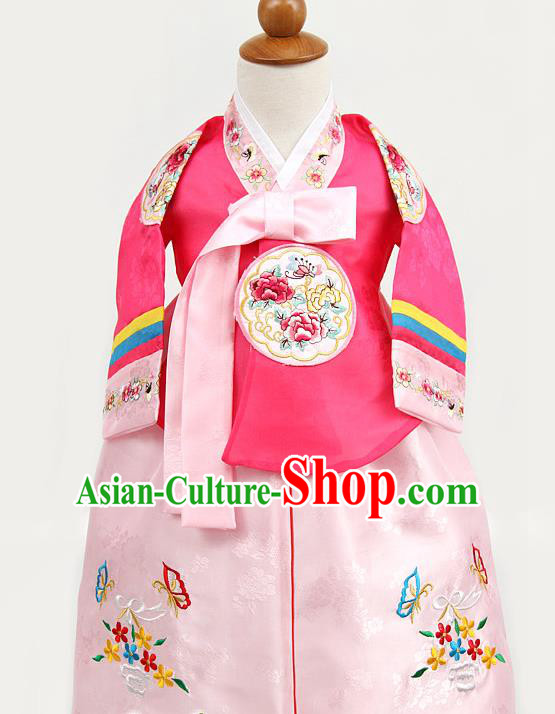 Korean Traditional Hanbok Clothing Korean Children Rosy Fashion Apparel Hanbok Costumes for Kids