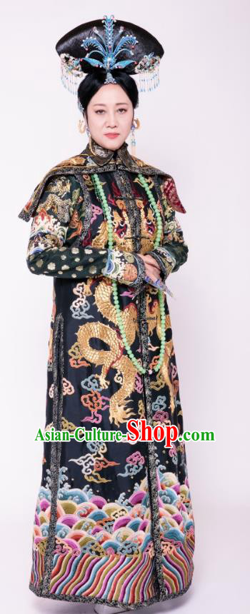 Chinese Qing Dynasty Manchu Empress Dowager Xiaozhuang Embroidered Dress Replica Costumes for Women