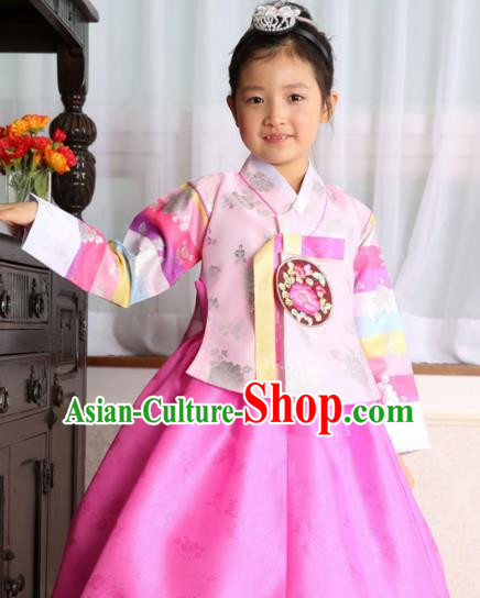 Korean Traditional Hanbok Korea Children Pink Blouse and Dress Fashion Apparel Hanbok Costumes for Kids
