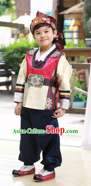 Korean Traditional Hanbok Clothing Korean Boys Hanbok Costumes Red Shirt and Navy Pants for Kids