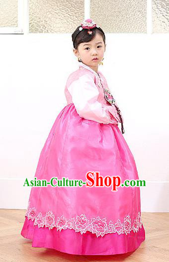 Korean Traditional Hanbok Korea Children Rosy Dress Fashion Apparel Hanbok Costumes for Kids