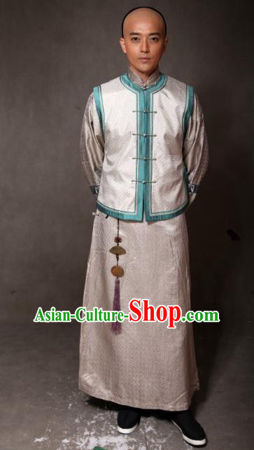 Chinese Ancient Qing Dynasty Manchu Mandarin Jacket Prince of Qianlong Costume for Men