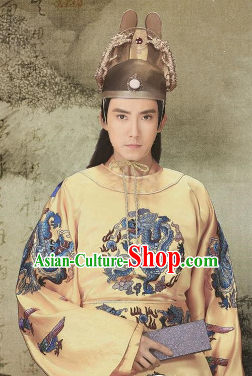 Chinese Ancient Ming Dynasty Jianwen Emperor Zhu Yunwen Replica Costume Embroidered Imperial Robe for Men