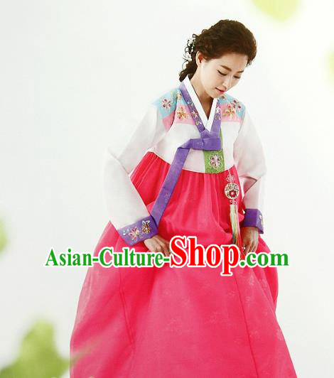 Top Grade Korean Palace Hanbok Traditional White Blouse and Pink Dress Fashion Apparel Costumes for Women