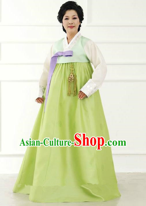 Top Grade Korean Hanbok Traditional Hostess Blouse and Green Dress Fashion Apparel Costumes for Women