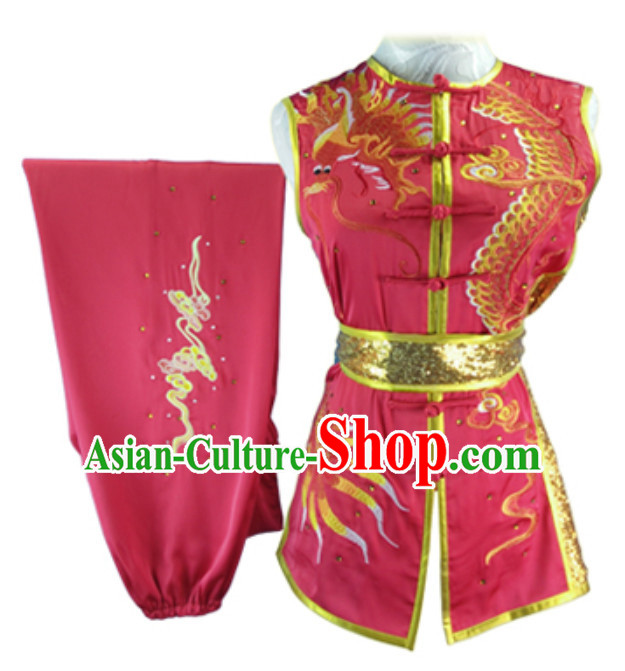 Lucky Red Custom Made Top Nanquan Southern Fist Sleeveless Best and the Most Professional Kung Fu Competition Clothes Contest Suits for Adults Children