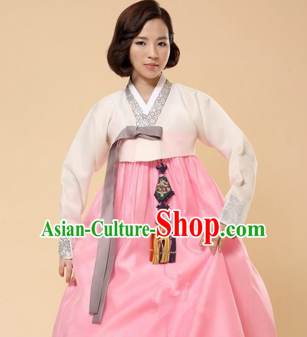Top Grade Korean Hanbok Traditional White Blouse and Pink Dress Fashion Apparel Costumes for Women