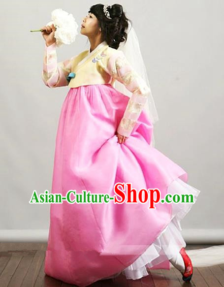 Top Grade Korean Palace Hanbok Traditional Yellow Blouse and Pink Dress Fashion Apparel Costumes for Women