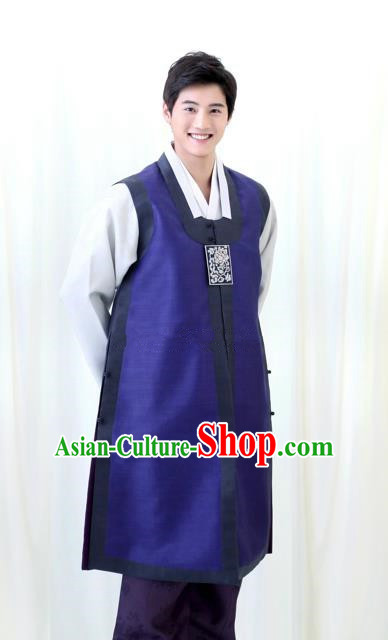 Asian Korean Traditional Royalblue Costumes Ancient Korean Hanbok Bridegroom Wedding Costumes for Men