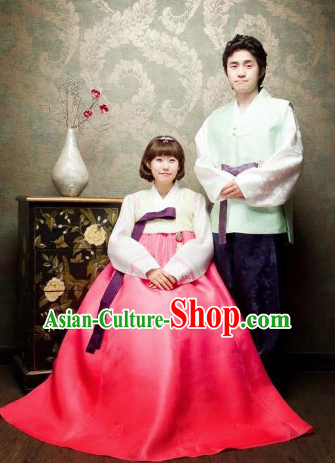 Asian Korean Traditional Wedding Costumes Ancient Korean Hanbok Bride and Bridegroom Costumes Complete Set