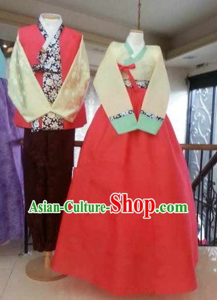 Asian Korean Traditional Costumes Ancient Korean Wedding Hanbok Bride and Bridegroom Costumes Complete Set