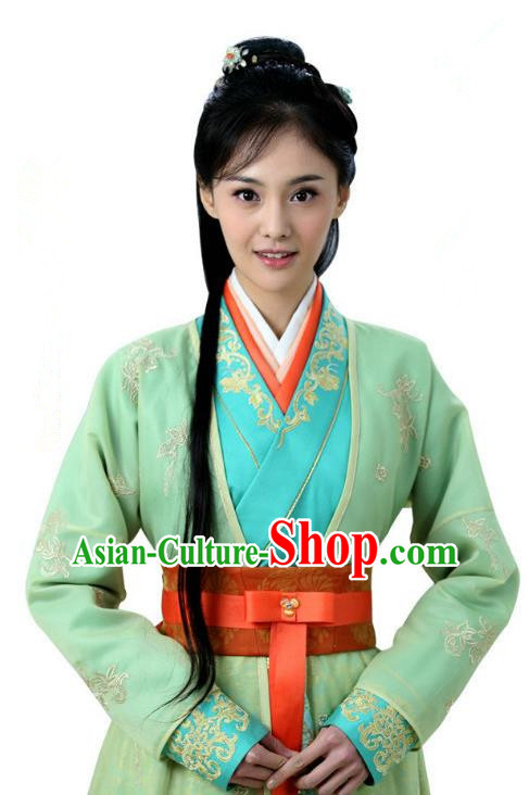 Ancient Chinese Song Dynasty Palace Princess Embroidered Green Dress Replica Costume for Women