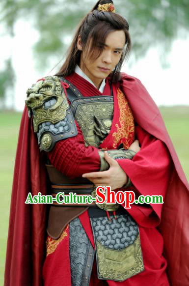 Ancient Chinese Song Dynasty General Swordsman Son of Yueh Fei Replica Costume Helmet and Armour for Men