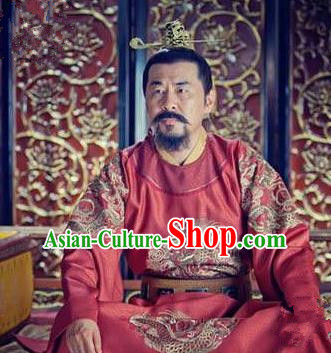 Chinese Song Dynasty Emperor Zhao Kuangyin Clothing Ancient Imperator Embroidered Replica Costume for Men