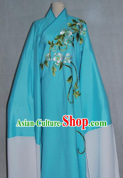 China Traditional Beijing Opera Niche Costume Chinese Peking Opera Water Sleeve Embroidered Blue Robe for Adults