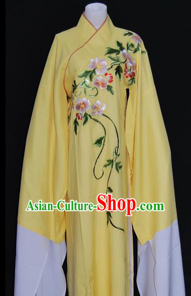 China Traditional Beijing Opera Niche Costume Chinese Peking Opera Water Sleeve Embroidered Yellow Robe for Adults
