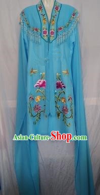 China Traditional Beijing Opera Actress Embroidered Blue Cloak Chinese Peking Opera Princess Costume