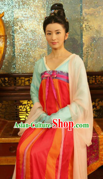 Chinese Traditional Tang Dynasty Palace Lady Embroidered Dress Replica Costume for Women