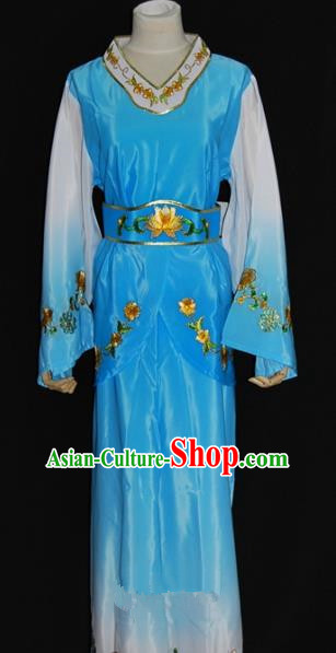 Traditional China Beijing Opera Young Lady Blue Dress Chinese Peking Opera Maidservants Costume