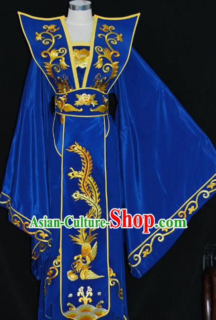 Traditional Chinese Beijing Opera Queen Royalblue Dress Peking Opera Diva Embroidered Costume