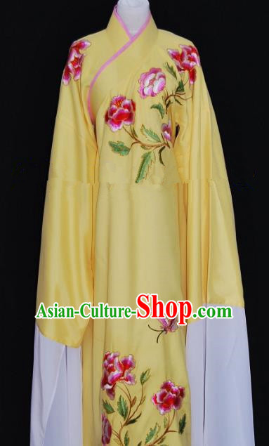 Traditional Chinese Beijing Opera Embroidery Peony Yellow Costume Peking Opera Niche Clothing for Adults