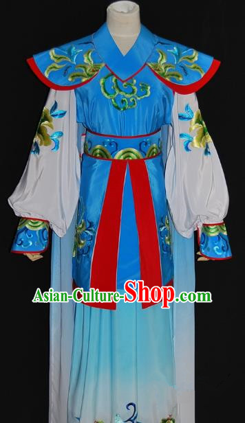 Traditional Chinese Beijing Opera Female Warrior Blue Dress Peking Opera Blues Embroidered Costume