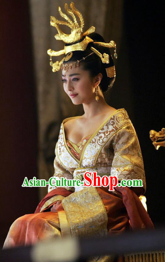 Ancient Chinese Tang Dynasty Imperial Concubine Yang Embroidered Replica Costume and Headpiece Complete Set for Women