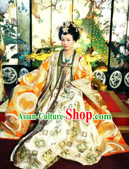Chinese Tang Dynasty Imperial Consort Historical Costume Ancient Queen Wu Meiniang Replica Costume for Women