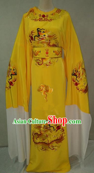 Traditional Chinese Beijing Opera Young Men Water Sleeve Yellow Robe Peking Opera Niche Costume for Adults
