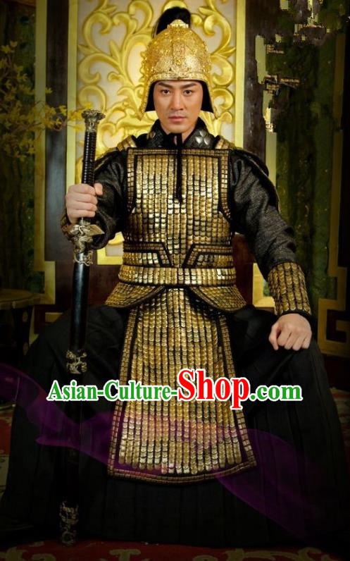 Chinese Ancient Tang Dynasty General Replica Costume Helmet and Armour for Men