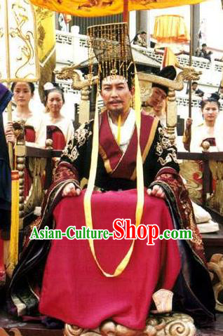 Chinese Tang Dynasty Emperor Li Shimin Embroidered Imperial Robe Replica Costume and Headpiece Complete Set