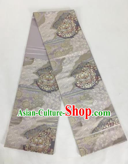Japanese Traditional Courtesan Kimono Grey Brocade Belts Waist Accessories Ancient Yukata Waistband for Women