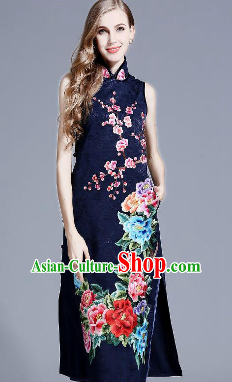 Traditional Ancient Chinese Young Women Cheongsam Dress Republic of China Tangsuit Stand Collar Blouse Dress Tang Suit Clothing