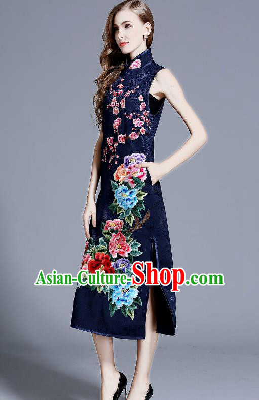 Traditional Ancient Chinese Young Women Cheongsam Dress Republic of China Tangsuit Stand Collar Blouse Dress Tang Suit Clothing