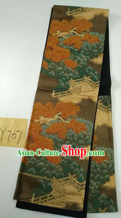Japanese Traditional Embroidered Brown Brocade Waistband Kimono Yukata Dress Wafuku Belts for Women