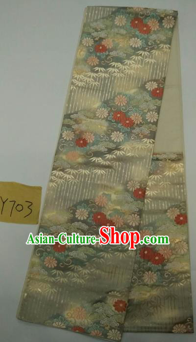 Japanese Traditional Embroidered Flowers White Brocade Waistband Kimono Yukata Dress Wafuku Belts for Women
