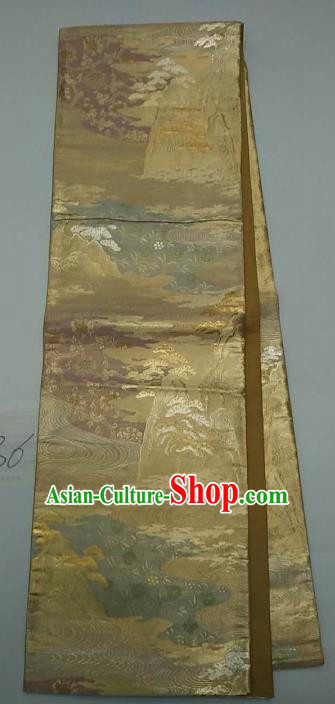 Japanese Traditional Wafuku Waistband Kimono Yukata Embroidered Light Golden Brocade Belts for Women