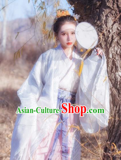 Chinese Ancient Jin Dynasty Nobility Lady Embroidered Hanfu Costume Complete Set for Women