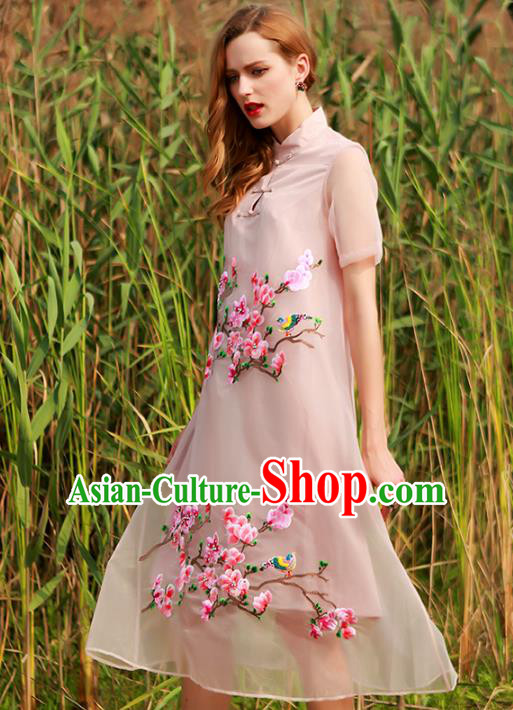 Traditional Ancient Chinese Young Women Cheongsam Dress Republic of China Tangsuit Stand Collar Blouse Dress Tang Suit Clothing