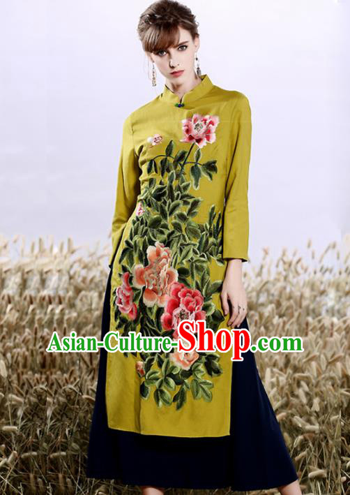 Traditional Ancient Chinese Young Women Cheongsam Dress Republic of China Tangsuit Stand Collar Blouse Dress Tang Suit Clothing