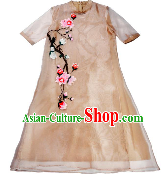 Traditional Ancient Chinese Young Women Cheongsam Dress Republic of China Tangsuit Stand Collar Blouse Dress Tang Suit Clothing