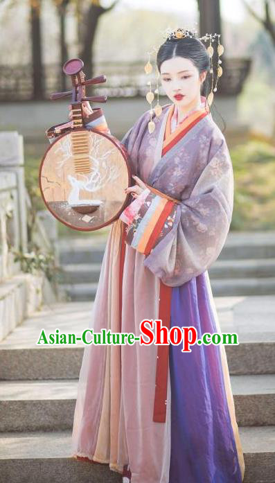 Chinese Ancient Fairy Jin Dynasty Palace Princess Embroidered Hanfu Dress Costumes for Women