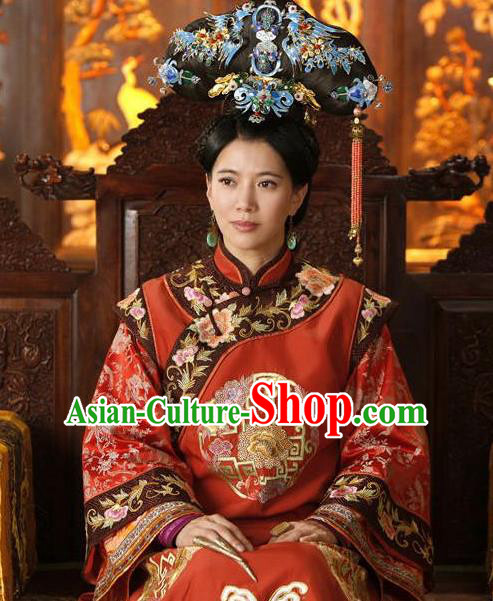 Chinese Ancient Manchu Lady Historical Costume China Qing Dynasty Empress Dowager Xiaozhuang Clothing