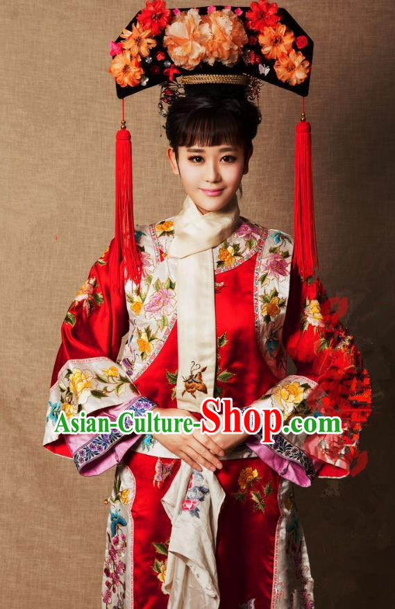 Chinese Ancient Princess Jianning Historical Replica Costume China Qing Dynasty Manchu Lady Embroidered Clothing