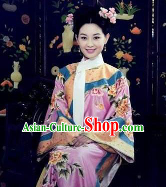 Chinese Ancient Shunzhi Imperial Concubine Historical Replica Costume China Qing Dynasty Manchu Palace Lady Embroidered Clothing