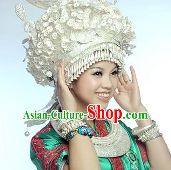 Traditional Chinese Miao Nationality Phoenix Coronet Hair Accessories Sliver Crown Headwear for Women